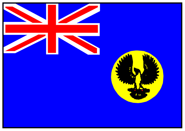 The flag of England next to a blue state with an eagle emblem on it.