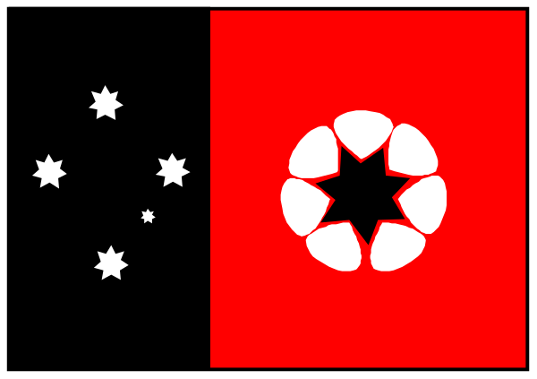 The image shows a stylized representation of two flags with stars on them against a black background; there is no text present in this clip-art image.