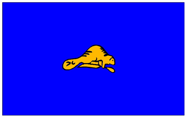 The image shows a blue rectangle with an orange cat inside it on top of another smaller rectangular shape that is also blue but has no visible content within its borders.