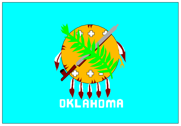 The image shows a pixelated representation of an Indian teepee with arrows pointing towards it from various directions on what appears to be a map background labeled "Oklahoma."