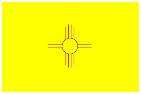 The image shows a yellow flag with an orange sun symbol on it inside what appears to be a black border that resembles a window frame.