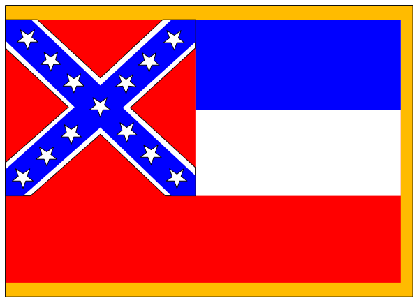 The flag of a country with two flags on either side: red white blue stripes representing American states next to each other in an image that resembles a banner.