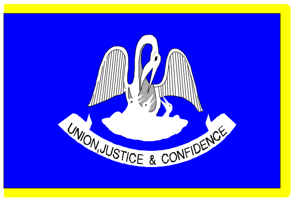 The image shows a blue flag with white text that reads "UNION JUSTICE & CONFIDENCE" on it, along with an eagle emblem at its center.