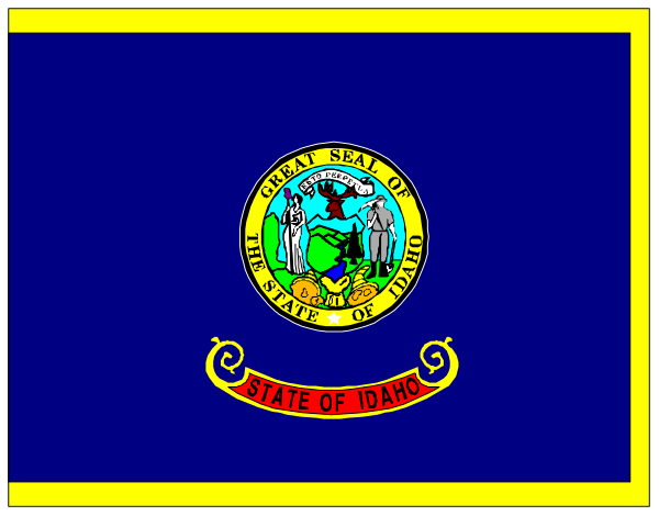 The flag of Alaska with a banner below it that reads "State of AK".