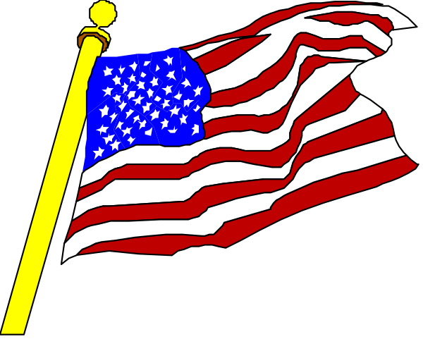 The flag of the United States on a pole with two poles behind it against a black background.