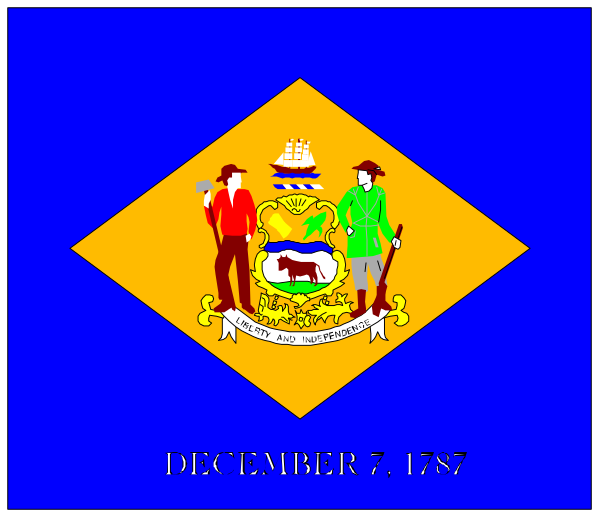 The flag of delaware with a date stamp indicating it was created on December 7th, 1863.