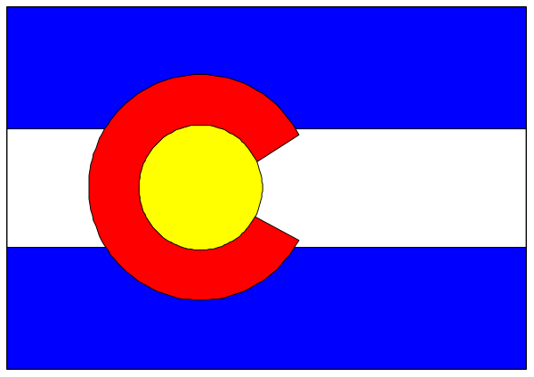 The flag of Colorado with a yellow sun on it.