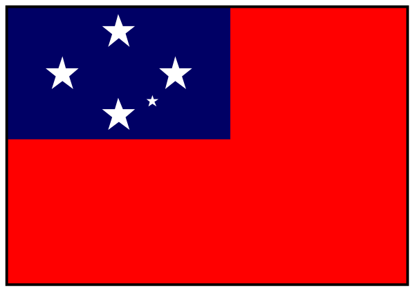 The image shows a pixelated representation of two flags: on top, there is an American flag with stars; below it, to its right side, is another red-and-yellow striped banner that resembles a simplified version of a national or regional emblem from the South Pacific.