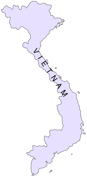 The map shows Vietnam with a purple overlay highlighting its borders against an unrelated background that includes text "Vietnam" in white letters on top of it.