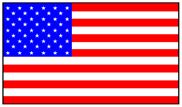 The flag of the United States with a black rectangle on it next to another American flag without any alterations.