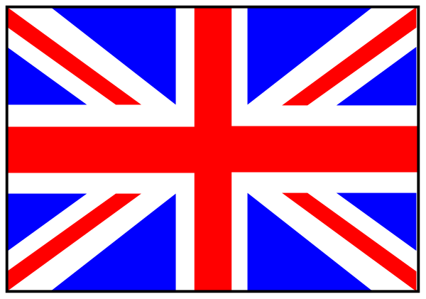 The flag of England with a black rectangle on it next to another similar but smaller British flag.