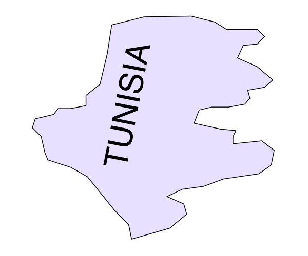 The image shows a stylized map of Tunisia with text that reads "TUNISIA" on it.