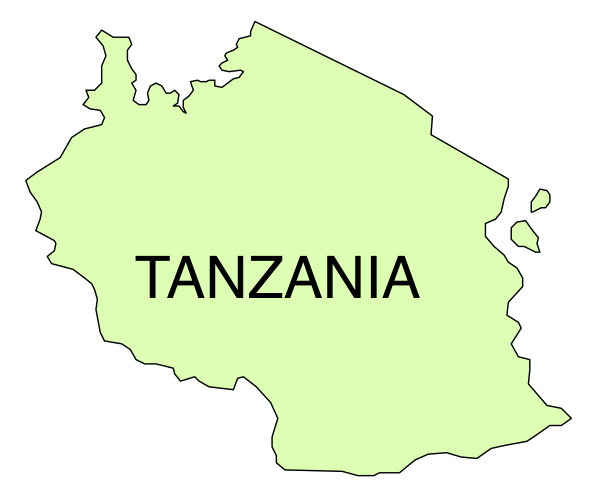 The map shows a stylized outline of Tanzania with its capital Dodoma marked by an asterisk symbolizing it as a major city within the country's borders on a white background.