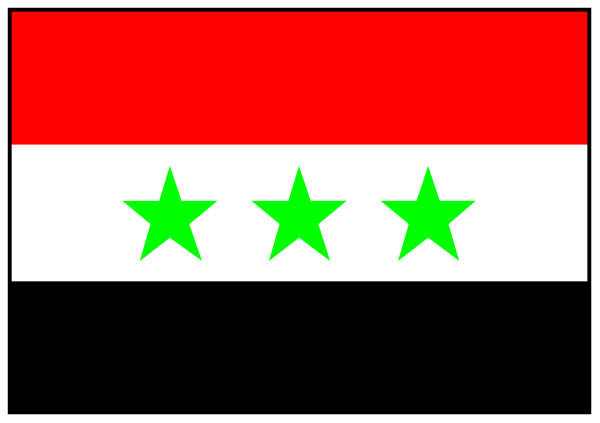 The flag of Syria with a pixelated border on top of it against a gray background.