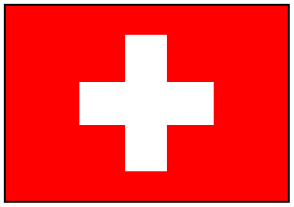 The image shows a red battery with an icon of Switzerland on it against a gray background.