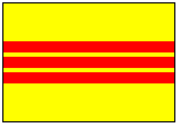 The image shows a yellow flag with red stripes on it against an orange background.