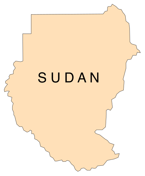 The map shows a country named "Sudan" with its borders outlined on it.
