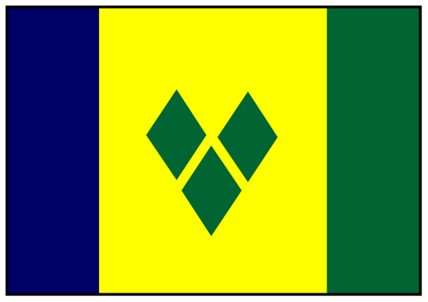 The image shows a pixelated representation of two flags on either side: to the left is blue with white stars; to the right is green with yellow diamonds inside it.