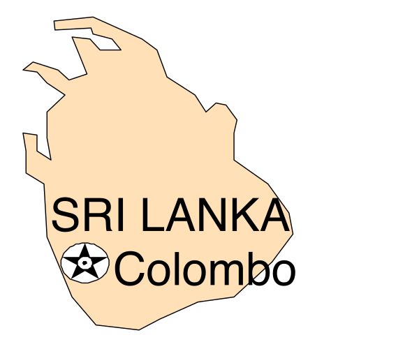 The image shows a map of Sri Lanka with text overlaying it that reads "SRI LANKA" at top left corner and "COLOMBO SRI LANKA" in bold letters below, indicating its location on an island named 'Ceylon'.