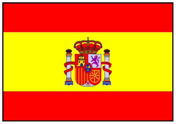The flag of Spain with a red stripe on top left corner.