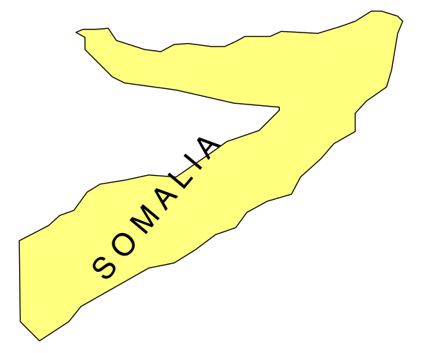 The map shows a stylized representation of Somalia with its capital Mogadishu labeled on it.