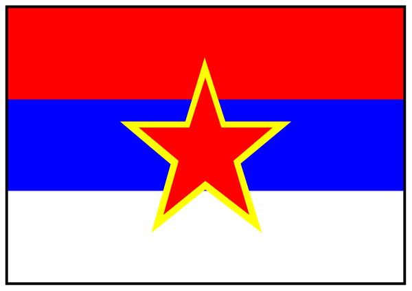 The flag of Russia with a red star on top right corner.