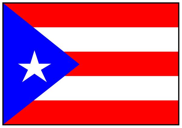 The flag of Puerto Rico with a sticker on it that says "Puerto Rican" is shown next to another similar-looking but smaller American flag in this small clip-art image.