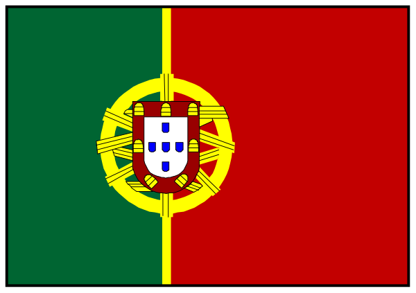 The flag of Portugal on a banner with red stripes at either end.