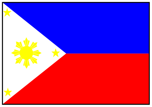 The flag of the Philippines with a red stripe on its side.