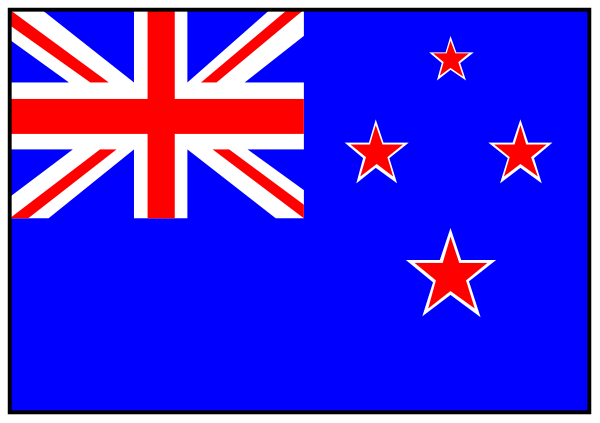 The flag of New Zealand with a British Union Jack superimposed on it is shown next to another smaller national flag that appears similar but has an additional star in its design.