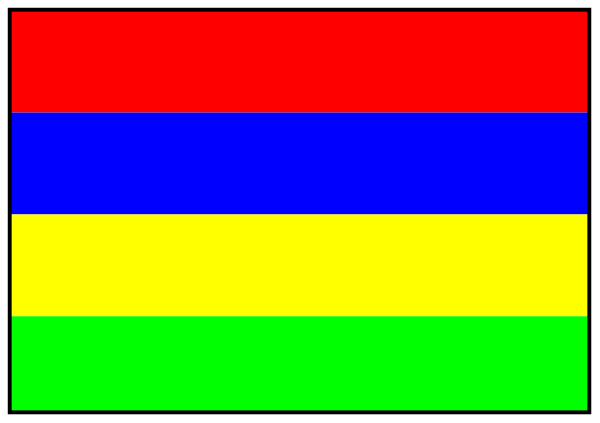 The image shows a pixelated representation of an abstract shape with red on top left corner, blue at bottom right, green in middle-right side, yellow near center-bottom, white background, and black outline around all shapes except for one that is outlined by gray coloring.