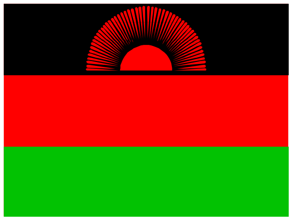 The image shows a stylized representation of an African flag with red green yellow black backgrounds on either side, featuring what appears to be sun rays in white atop each other against blue sky backdrop; there is no text present within this clip-art style illustration.
