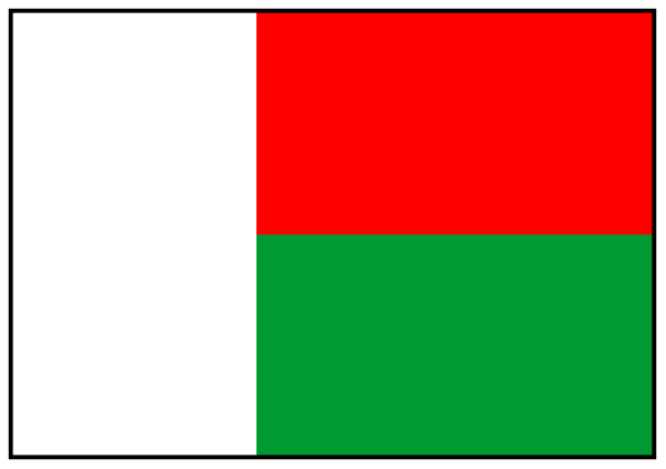The image shows a pixelated representation of an object with two distinct sections: on top is white, while below it has red stripes resembling a flag design; to its right side there's another section in green and black that looks like a barcode or QR code pattern.