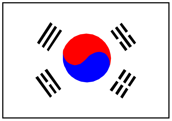 The flag of South Korea with a cross symbolizing Christianity superimposed on it is displayed within an outline that resembles a window frame in front of which there's a white wall background.