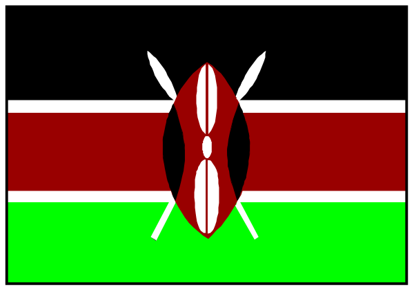 The image shows a stylized representation of an African flag with red stripes on either side featuring white stars at their ends; in between is black background adorned by two green rectangles that resemble trees, and there's also what appears to be a small figure or symbol within the central rectangle.