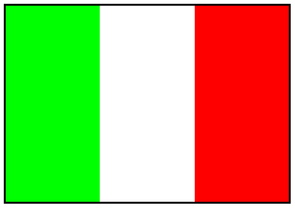 The image shows a battery with an Italian flag design on it against a gray background.