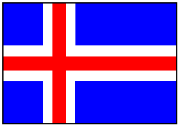 The image shows a pixelated representation of an Icelandic flag on what appears to be a sticker placed over another object with black borders around it.