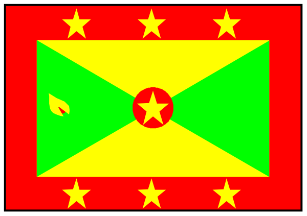 The flag of Saint Lucia with a red border around it on top left corner against white background