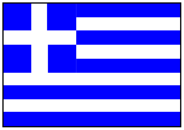The image shows a pixelated representation of two flags: on top, there is an American flag with its stars visible; below it, to the right side, there's another smaller flag that appears to be Greek due to its blue and white stripes resembling those found in the national flag.
