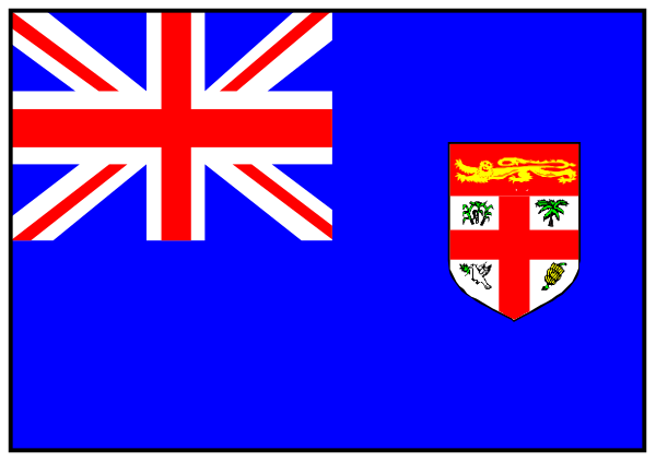The flag of England on a blue background with two other flags to its right side.