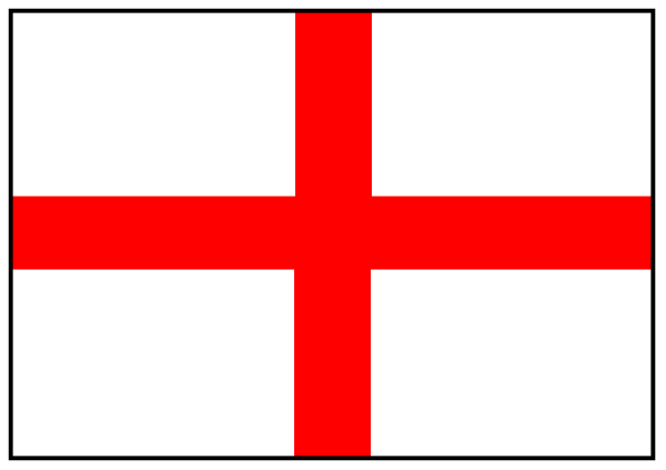 The flag of England with a cross stitched on it.