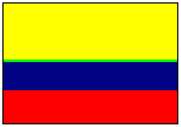 The image shows a simplistic representation of an object with two distinct halves: half is yellow (possibly representing something positive), while the other half has red stripes on top of blue lines (which could symbolize conflict, danger).