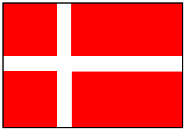 The image shows a red flag with white crosses on it inside an orange border against a gray background.