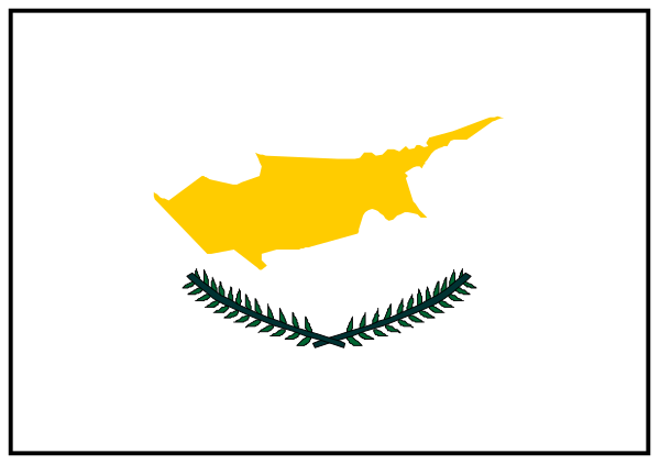 The flag of Cyprus with a maple leaf design on it displayed within an open book cover that is placed inside another larger book cover which has two vertical lines dividing its pages from left to right.