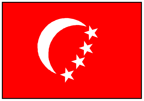 The flag of Singapore on a battery with stars around it.