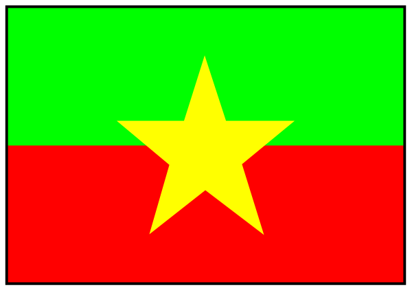 The image shows a stylized representation of an energy bar with two sections: green on top representing 50% charge, red below it indicating low battery status; in front is a flag that resembles Romania's national symbol featuring yellow and blue colors along with a star at the center. There are no texts or other objects present within this image. The setting appears to be abstract as there isn't any specific location depicted here, focusing solely on the energy bar concept.
