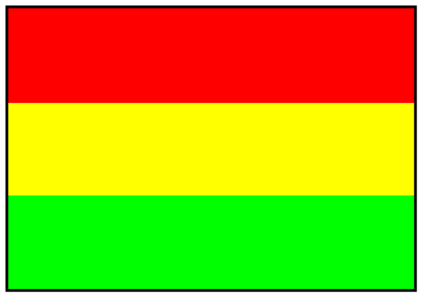 The image shows a pixelated representation of an abstract object with red on top, yellow below it, green to its right side, blue at bottom left corner, white in middle-right section, black outline around entire shape and gray background.