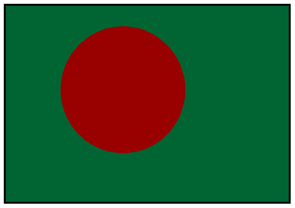 The flag of Bangladesh with a red circle on it displayed against a white background.