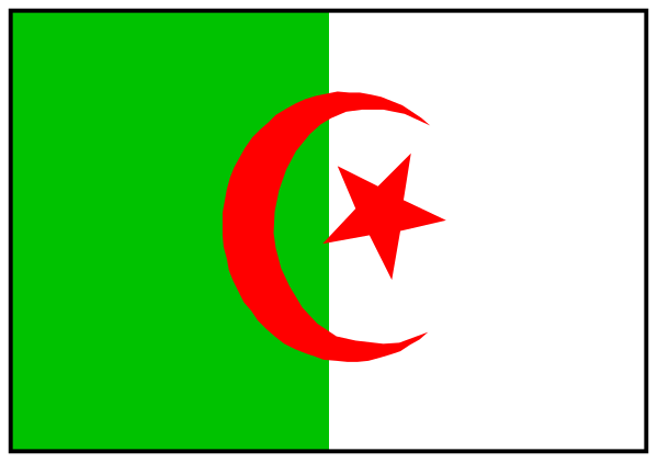 The flag of Algeria with a green stripe on its right side is shown next to an American-style power strip in this small clip-art image.