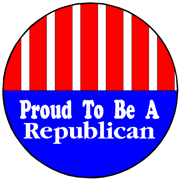 The image shows a circular sticker with two smaller circles inside it featuring an American flag design on both sides of each circle. On one side is text that reads "Proud to be" followed by another line saying "Republican."